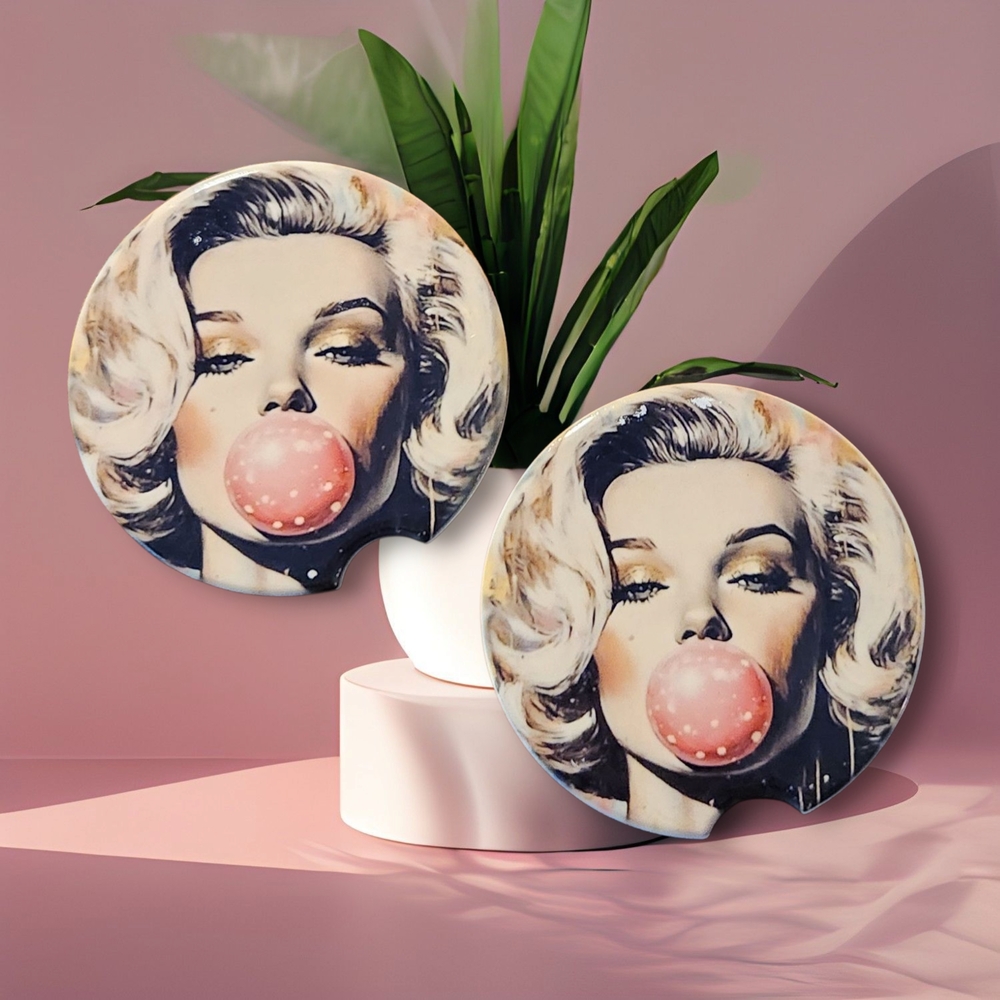 Hand Crafted Marilyn Monroe Pink Bubble Pop Art Coasters (Pair)